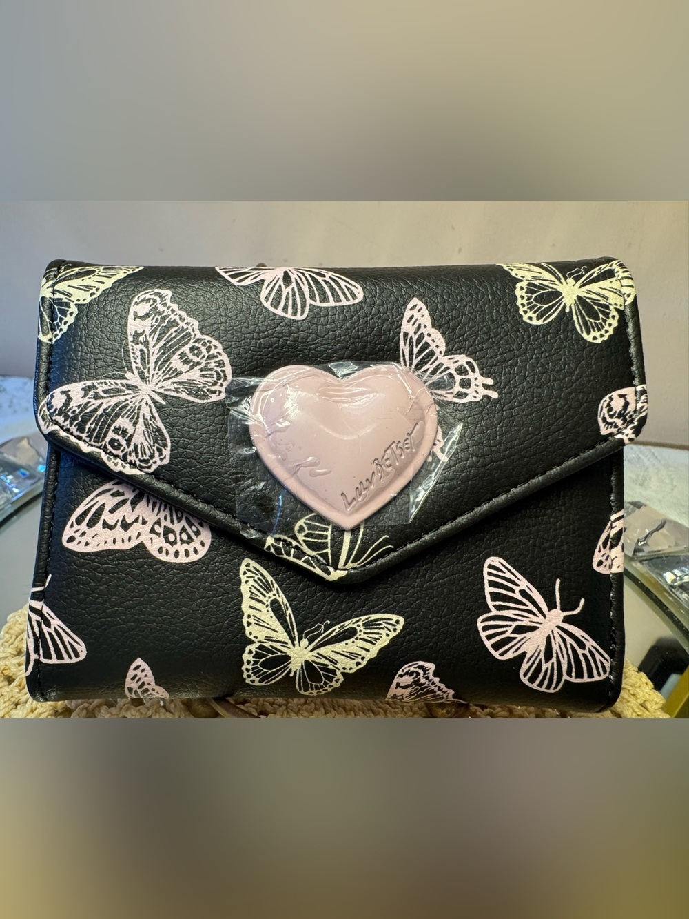 Betsey Johnson Black Butterfly Wallet - Pink Heart Accent
